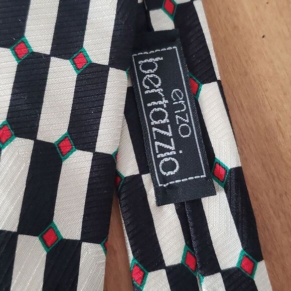 Enzo Bertazzio Silk Tie Handmade in Italy Graphic Black White Geometric Block - Picture 2 of 4